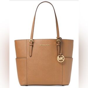 Michael Kors Jet Set Large Saffiano Leather Top-Zip Tote Bag Brown